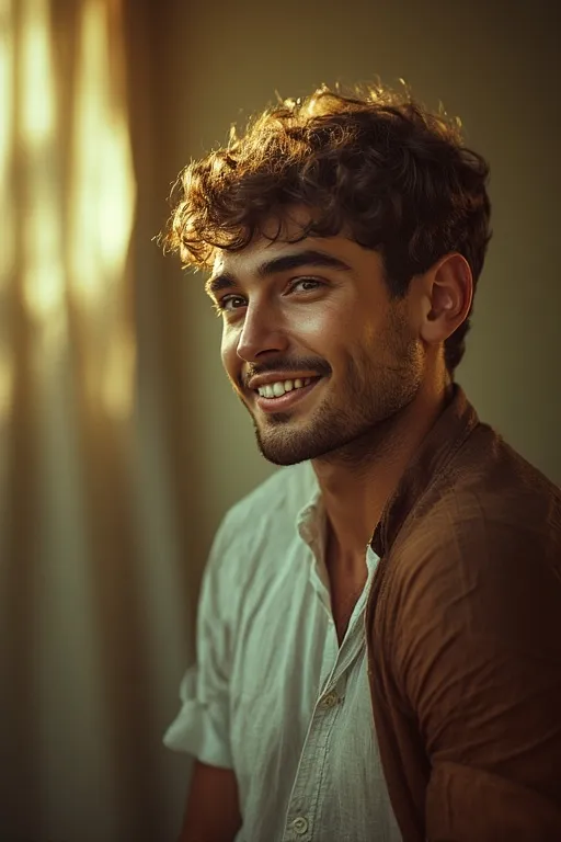 Man with short, defined curls styled neatly for a clean and modern everyday look.