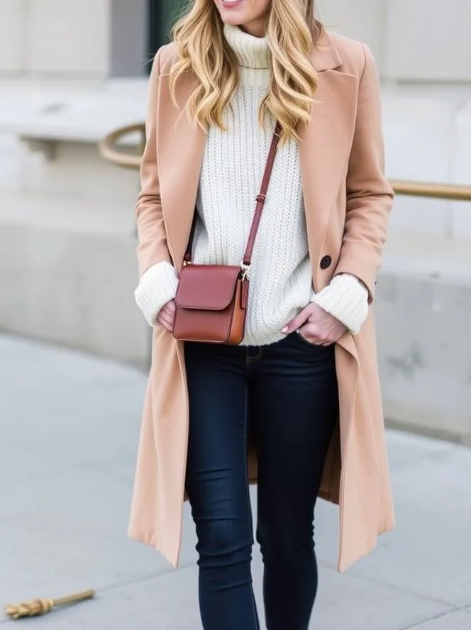 Chic Fall Outfits to Stay Cozy and Stylish This Season 7 Stylish fall denim outfit with dark jeans and a knit sweater, perfect for casual autumn wear.