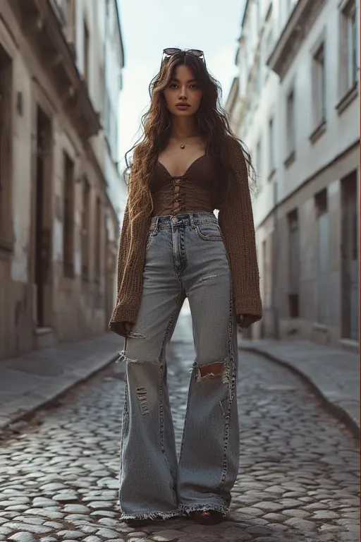 10+Chic Street Style Outfits Ideas 3 Trendy street style look with distressed high-waisted jeans and a statement corset top.