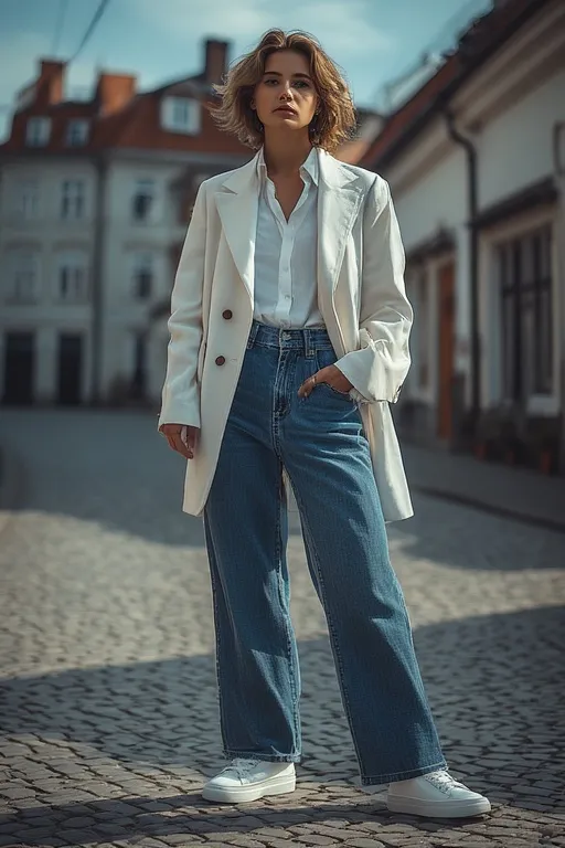10+ Stockholm Style Ideas 7 Scandinavian casual outfit with jeans, blazer, and white sneakers for an elevated Stockholm street look.