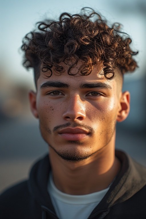 Curly Hair Men’s Styles 2 A stylish man proudly showing his natural curly hair with soft texture and natural shine.