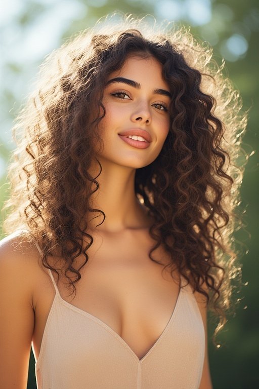 Beautiful curly airstyles for women 2 Woman with natural curly hair showing soft, bouncy, and defined curls in sunlight.