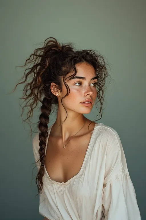 Beautiful braided and curly hairstyles guide 10 Effortless curly ponytail with a simple braid for an everyday chic look.