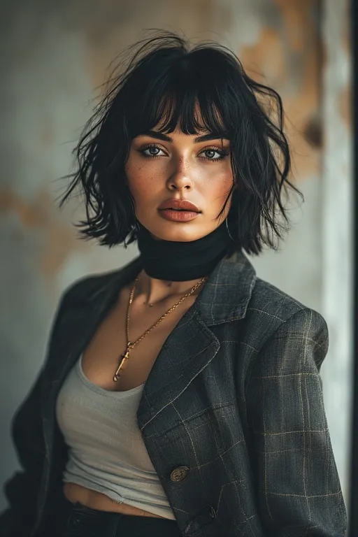 Confident woman expressing individuality and empowerment through her bold hairstyle and fashion.