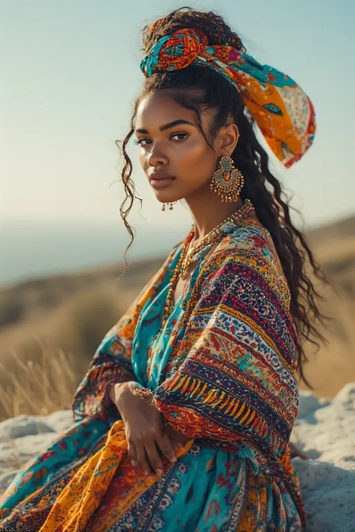 Confident woman admiring her reflection after a stylish haircut and outfit transformation.