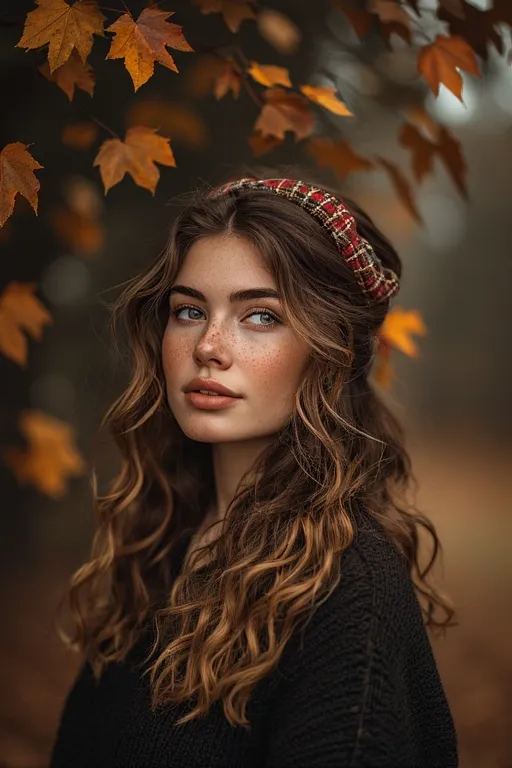 Autumn-inspired hair accessories adding texture and seasonal charm.