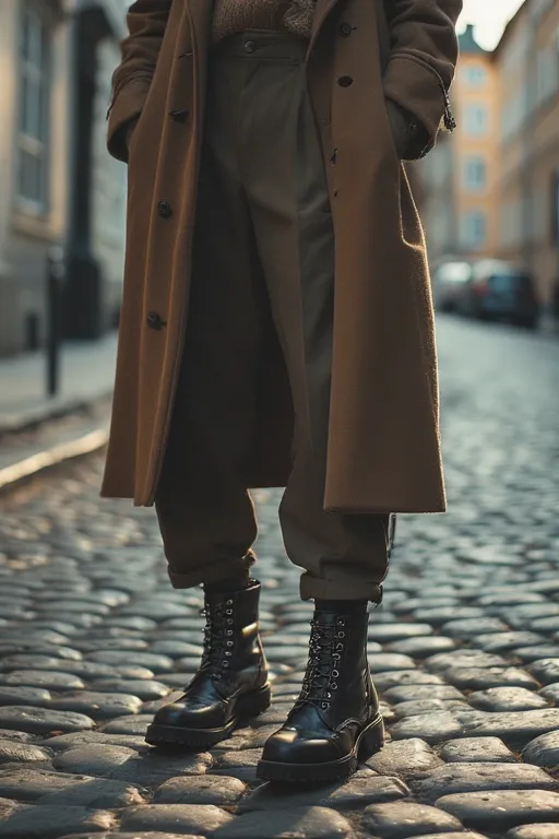 10+ Stockholm Style Ideas 10 Stockholm fashion street photo showing black leather boots styled with tailored trousers and coat.