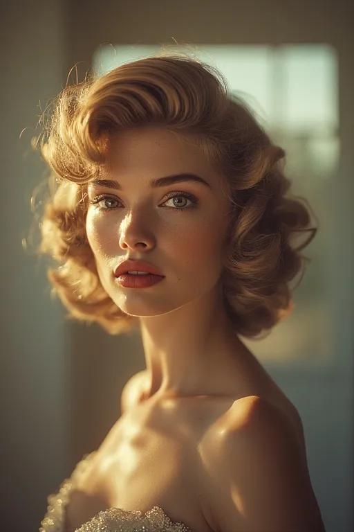 Trendy Fashion & Hairstyle Ideas for a Modern Look 8 Glamorous red-carpet hairstyle paired with elegant evening fashion for a luxurious look.