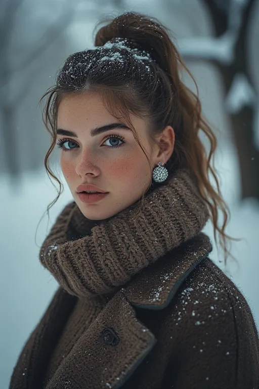 Winter Hairstyle Looks For Cozy And Chic Style 2025 10 Woman with sleek glossy ponytail and polished winter outfit, showcasing festive hairstyle.