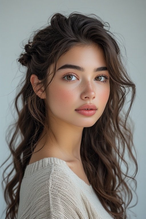 Half-up braided curls hairstyle combining elegance and playfulness.