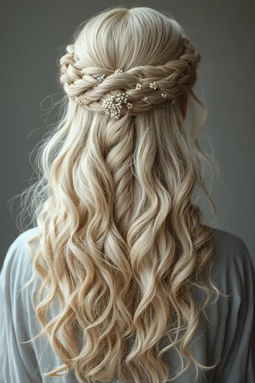 Beautiful Braided Curly Hairstyles 5 Half-up braided curls combining structure and softness for a chic everyday look.
5. Boho-Inspired Curly Braids