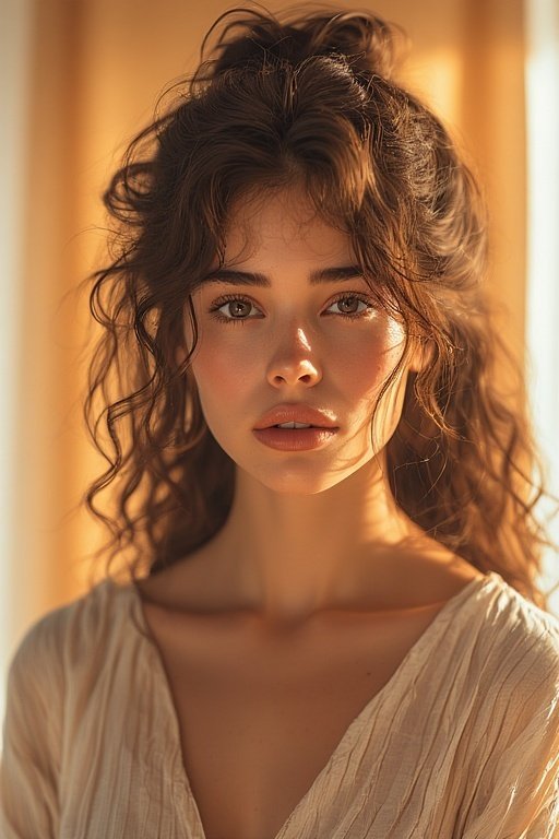 beautiful-curly-hair-looks 5 A woman wearing a half-up curly bun hairstyle with loose curls falling around her face.