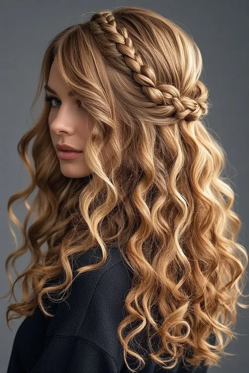 Gorgeous curly hairstyles natural beauty ideas 7 "Half-up, half-down curly hairstyle with soft curls and a stylish braided accent."