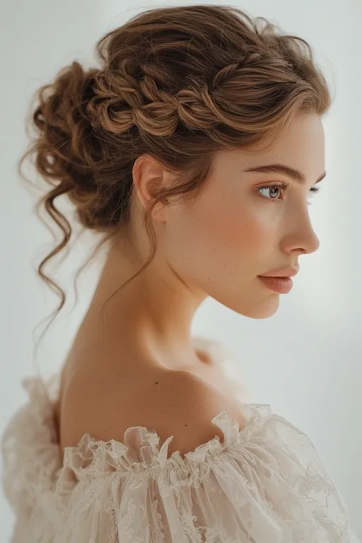 Half-up, half-down curly hairstyle blending structure and softness.
