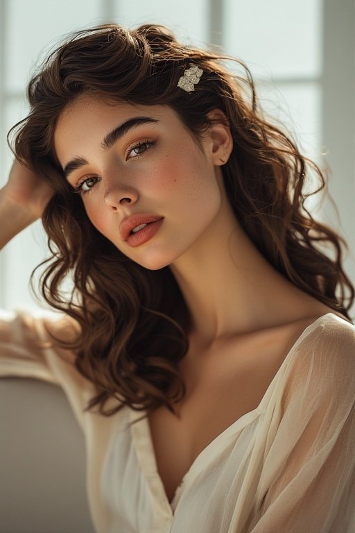 Beautiful curly airstyles for women 7 Woman with half-up, half-down curly hairstyle highlighting natural texture and shine.