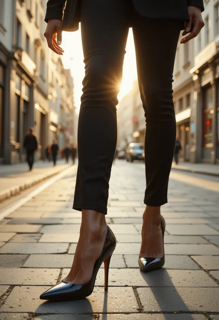 10+Office Siren Outfit Ideas 8 Close-up of elegant pointed-toe heels in an office setting, symbolizing confidence and sophistication.