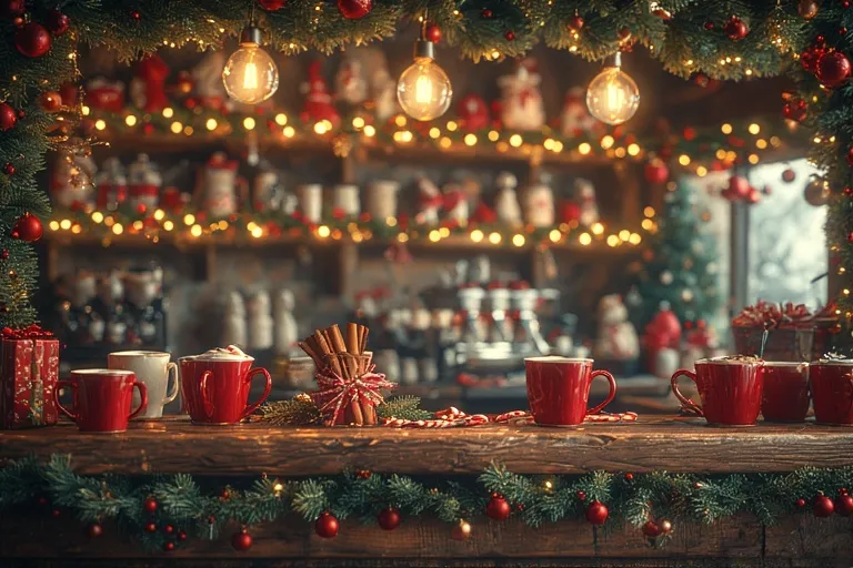 Cozy Coffee Bar Ideas for Every Home 20 Holiday coffee station decorated with garlands, mugs, and festive details.