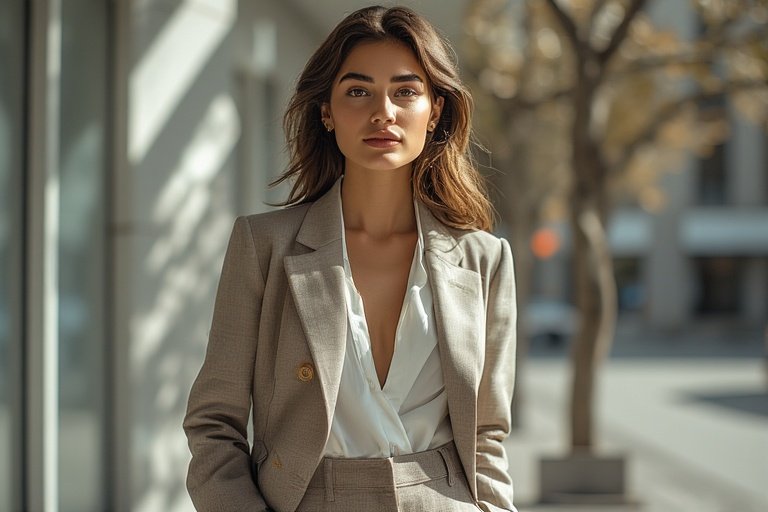 A stylish woman in timeless fashion showcasing classic elegance with a modern twist, perfect for today’s trendsetter.