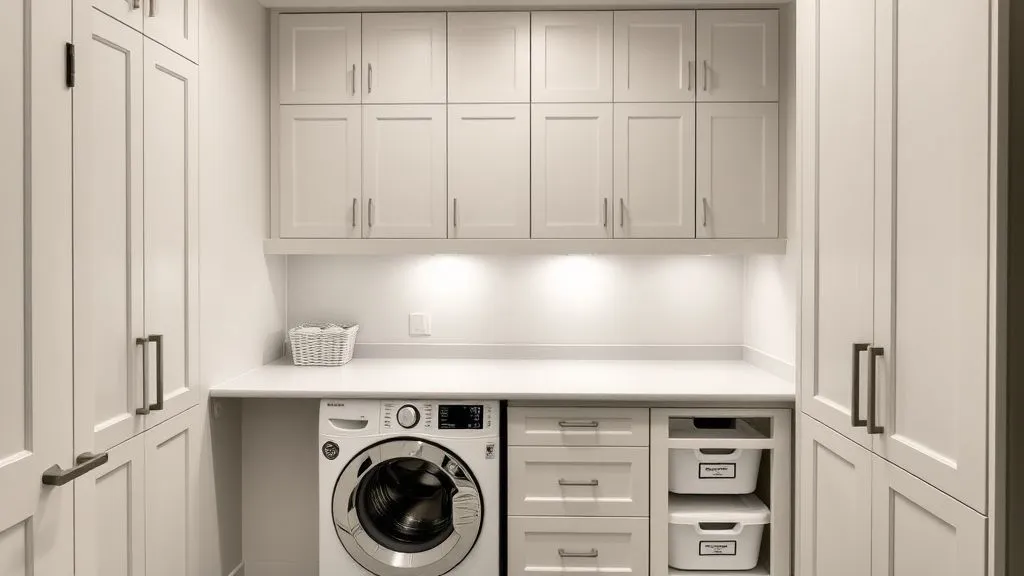 Laundry room with built-in cabinets and folding counter.