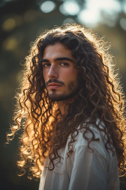 Curly hair mens styles trendy looks 6 Long curly hairstyle for men expressing confidence and natural style.