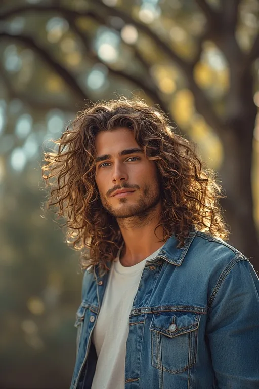 Trendy curly haircuts for men 4 Man with long curly hair showcasing natural volume and freedom.