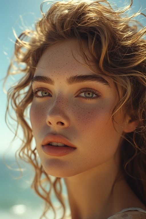 beautiful-curly-hair-looks 10 A woman with loose beachy curls and sun-kissed highlights enjoying a breezy seaside setting.