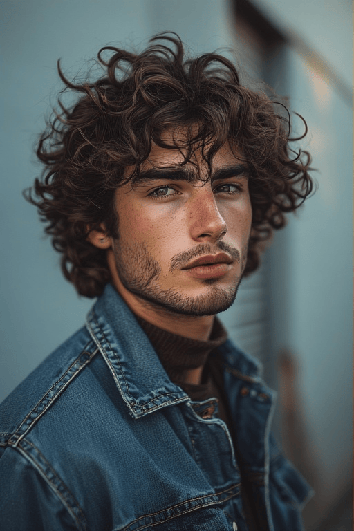 Trendy-Curly-Haircuts-For-Men 4 Man with medium-length curly hair styled with natural bounce and texture.