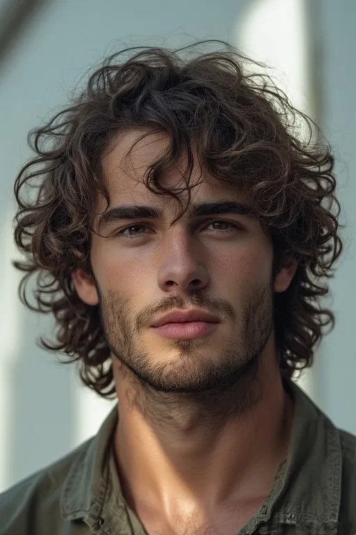 Trendy curly haircuts for men 3 Man with medium-length curly hair styled naturally with soft texture