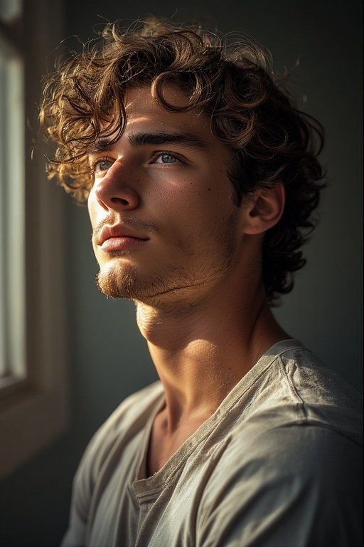 Curly Hair Men’s Styles 4 Man showing medium-length curly hairstyle with natural volume.