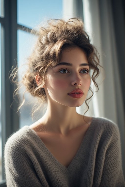 Beautiful curly airstyles for women 9 Woman with messy curly bun featuring loose curls for a casual, chic vibe.