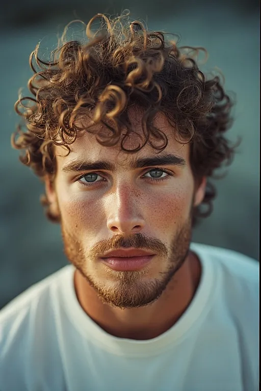 Trendy curly haircuts for men 8 Man with messy curly hairstyle showing a relaxed, natural appearance