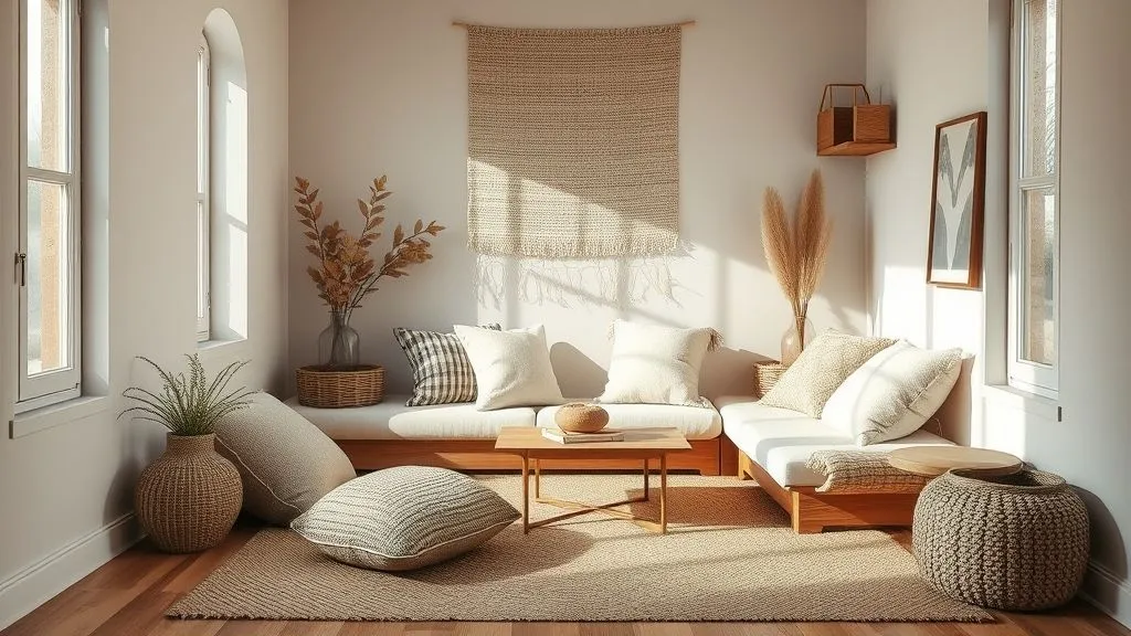 Beautiful and Cozy Reading Nook Ideas 16 Minimal cozy nook with earthy textures and soft lighting.