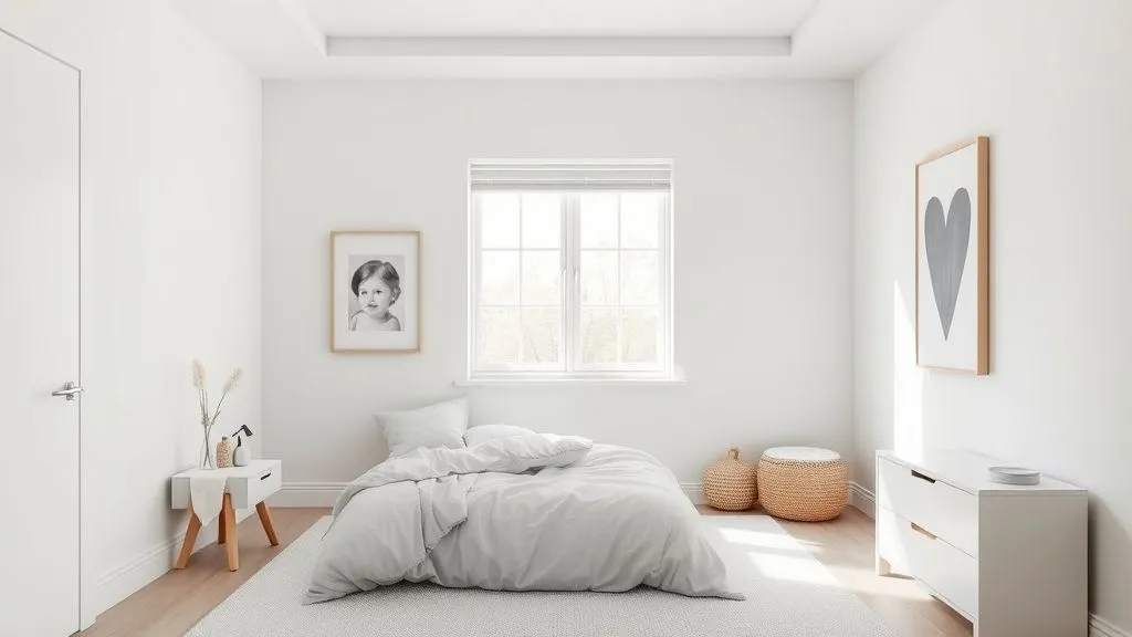 Minimalist modern kids’ bedroom with soft tones and clean design.