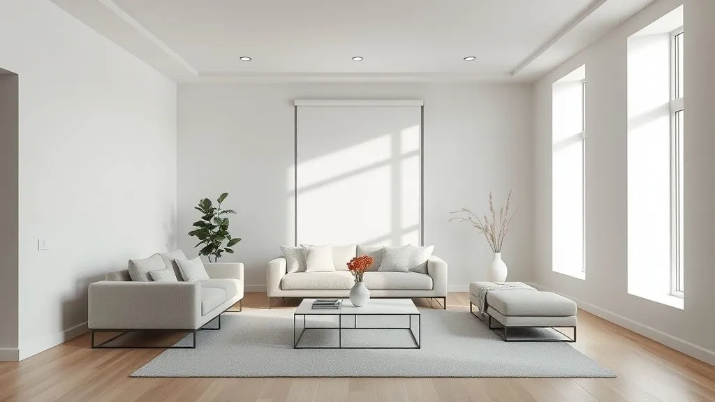 Modern Living Room Ideas for Every Style 2 Minimalist modern living room with clean lines, neutral tones, low sofa, sleek coffee table, and uncluttered layout.