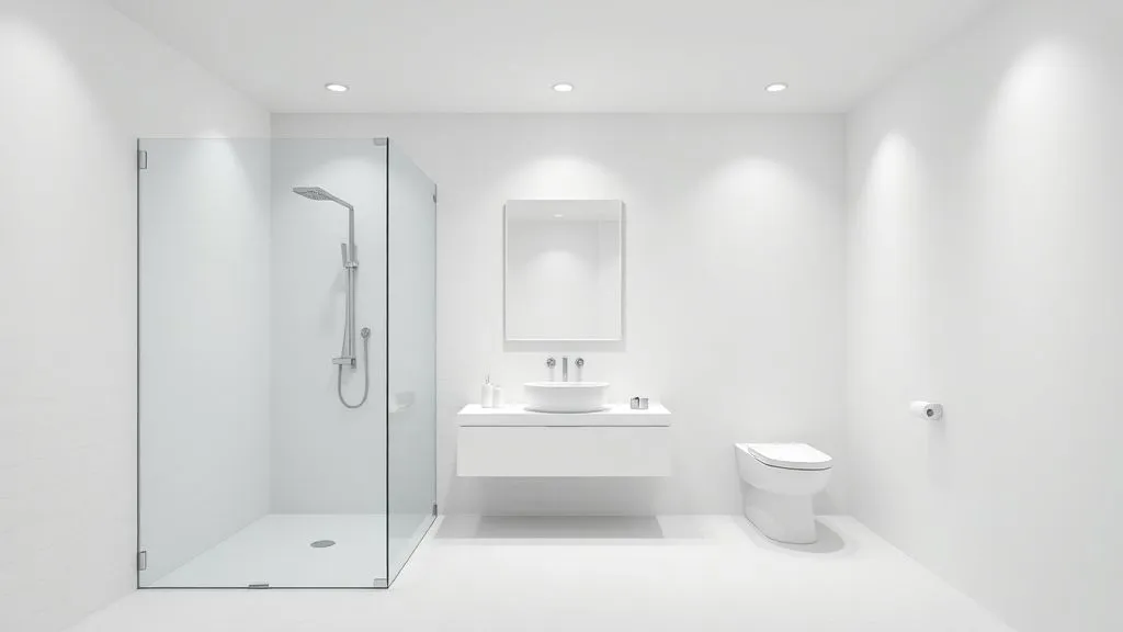 Master Bathrooms with Walk-In Showers 7 Minimalist white bathroom with frameless walk-in shower and floating vanity.