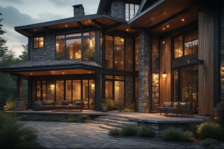 Chic Townhouse Exterior Designs 20 Full 16:9 view of townhouse with mixed materials—stone, wood, and glass—for a modern layered look.