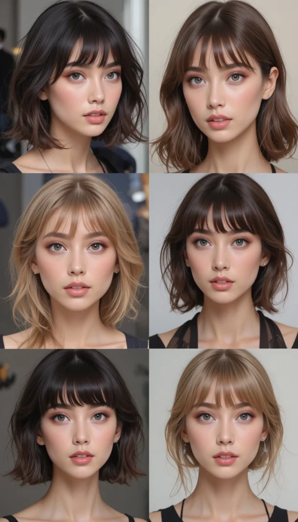 Modern bangs customized for various face shapes, highlighting versatility in 2025 hairstyling.