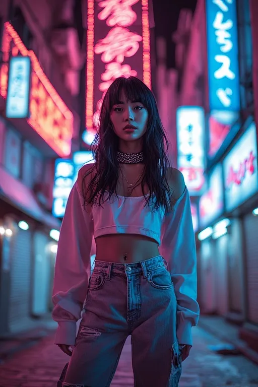 Modern fashion influencer with a trendy hairstyle and urban streetwear outfit.