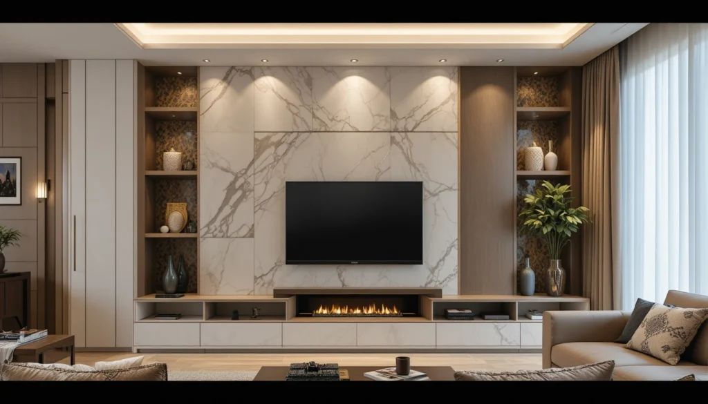 Modern living room TV wall ideas showcasing sleek built-in units, floating consoles, accent walls, and stylish designs for a contemporary home interior.