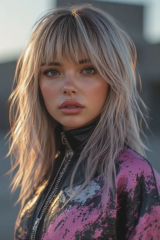 Trendy woman with layered haircut and balayage hair color showcasing modern hairstyle trends.