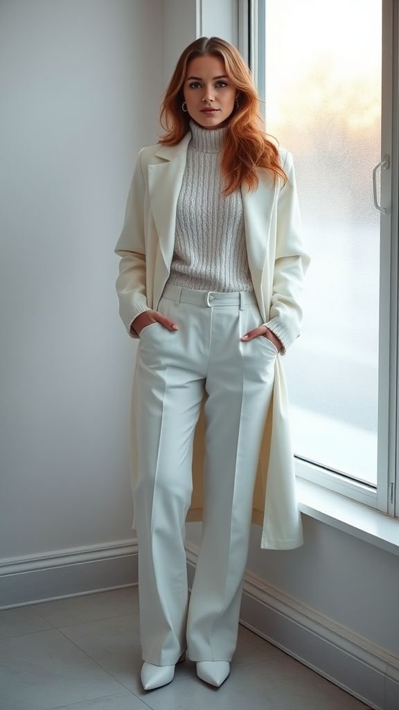 Winter Fashion Inspo: Stylish Cold-Weather Outfits for 2025 4 Woman in all-white monochrome winter outfit with minimalist elegance.