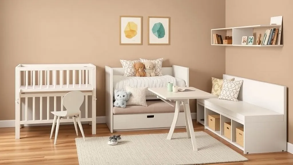 Kids’ room with convertible furniture and practical design.