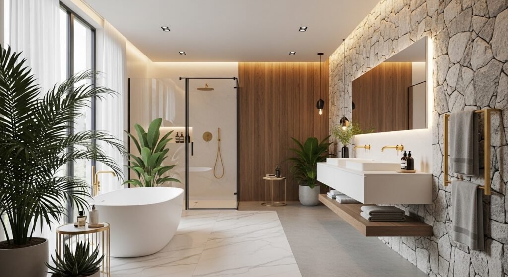 Luxury Bathroom & Shower Design Ideas 2 Bathroom featuring high-end materials like marble, brass, and quartz for a luxurious look.