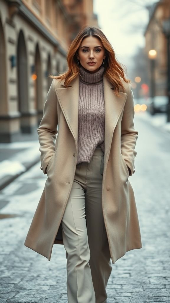Winter Fashion Inspo: Stylish Cold-Weather Outfits for 2025 15 Woman dressed in neutral beige winter outfit reflecting minimalist trends.