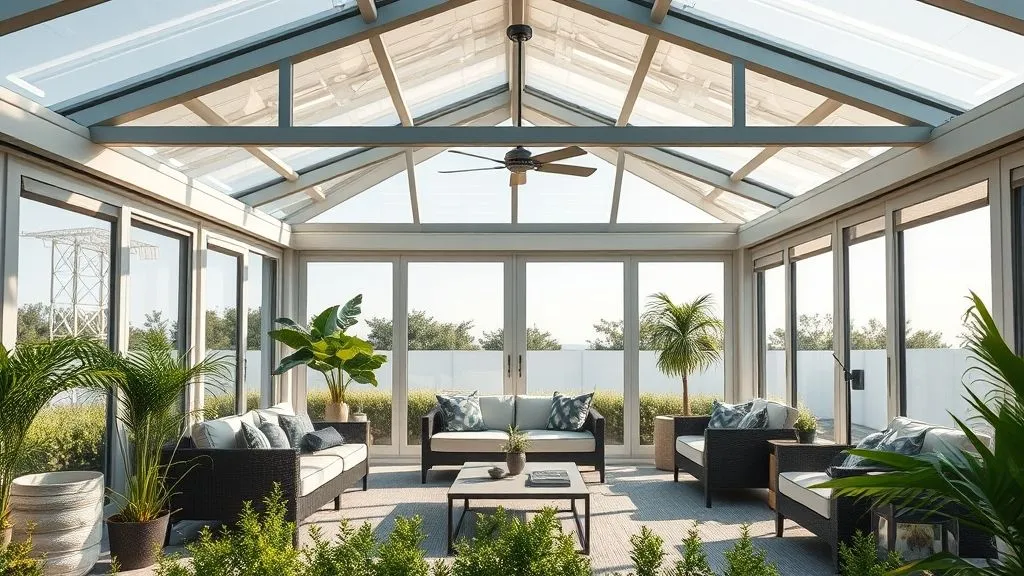Bright & Cozy Sunroom Ideas 21 Open-air convertible sunroom with retractable glass walls and garden view.
