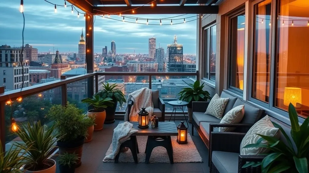 Beautiful and Cozy Reading Nook Ideas 15 Outdoor balcony reading nook with cushions, plants, and fairy lights.