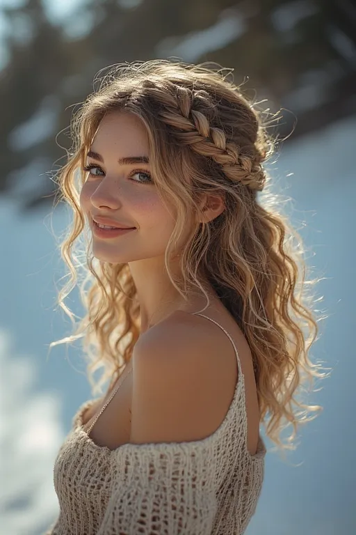 Beautiful braided and curly hairstyles guide 7 Half-up braided hairstyle with soft curls for a playful and stylish look.