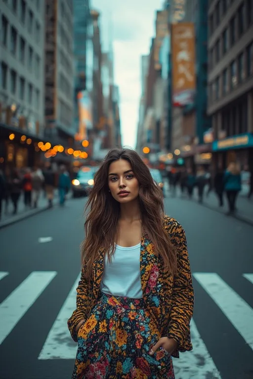 10+Chic Street Style Outfits Ideas 7 Colorful street outfit featuring zebra-print jacket and floral midi skirt.