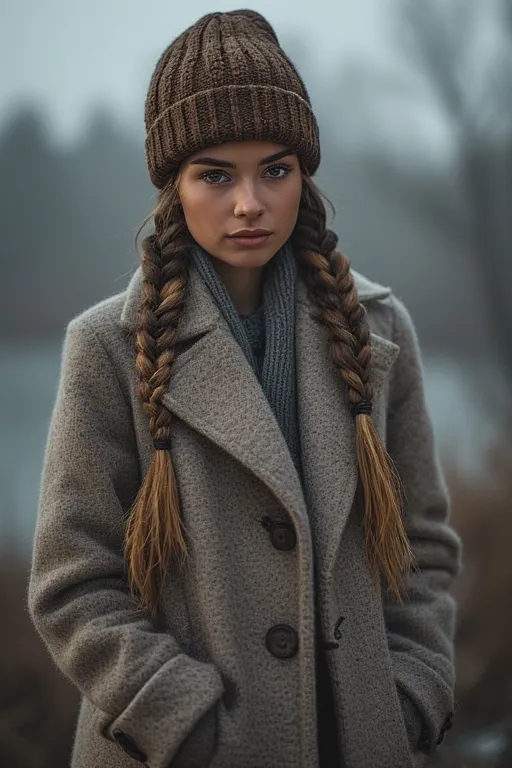 Minter style looks hairstyles trendy ideas 11 Woman with braided protective hairstyle wearing a coat and beanie, showing healthy winter hair care style.