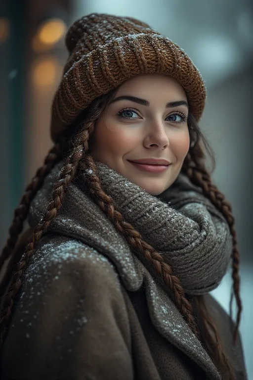 Winter Hairstyle Looks For Cozy And Chic Style 2025 11 Woman with protective braided winter hairstyle wearing wool hat and scarf outdoors.